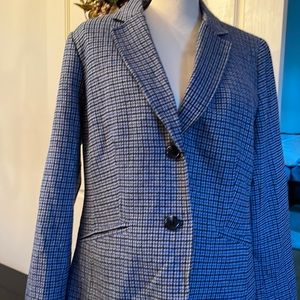 Talbots wool blend jacket, size 12, blue black white plaid